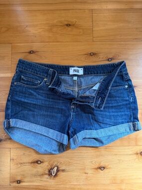PAIGE Blue Rolled-Hem Denim Shorts